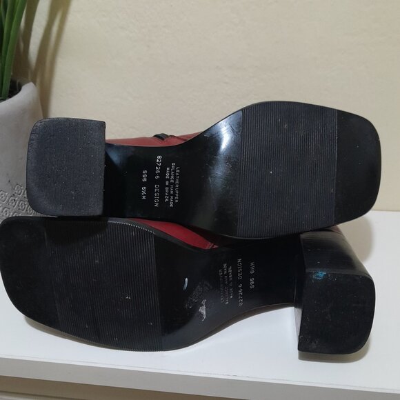 Red Leather Square Toe Connie Ankle Boots Sz 6.5M Made In Brazil - Picture 5 of 9